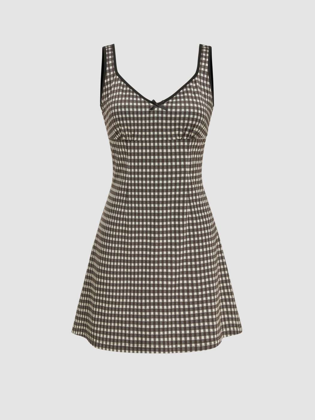 V-neck Check Bowknot Mini Dress | Cider