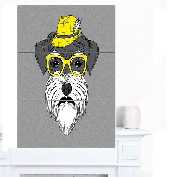 Designart 'Schnauzer with Hat and Glasses' Contemporary Animal Art Canvas | Bed Bath & Beyond