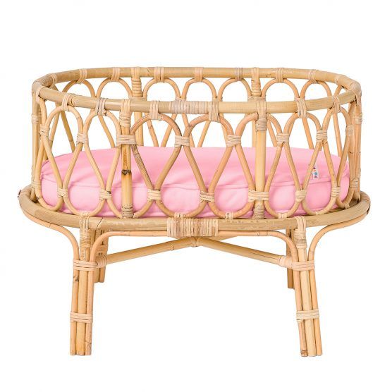 Poppie Toys Rattan Doll Crib – Pink | The Tot
