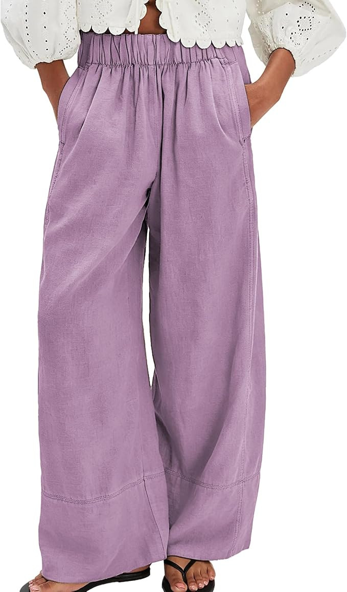 SeeLuNa Linen Pants for Women Cotton Baggy Boho Casual Palazzo Pants Wide Leg Long Lounge Trouser... | Amazon (US)