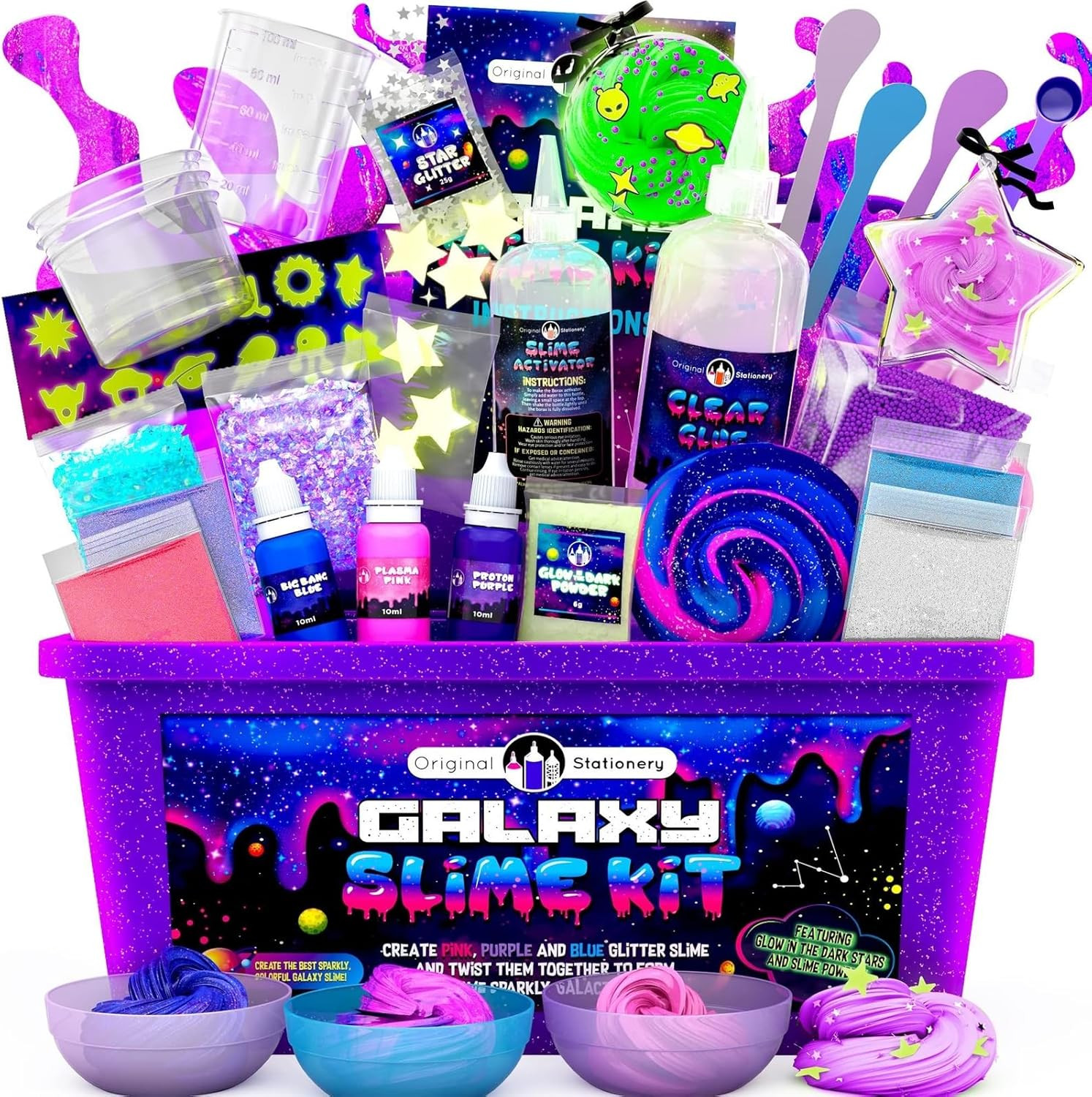 Original Stationery Galaxy Slime Kit for Kids Ages 8–12, DIY Space Slime Set with Glow-in-the-D... | Amazon (US)
