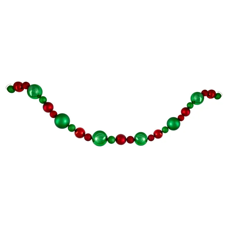 6' Red and Green 3-Finish Shatterproof Ball Christmas Garland | Walmart (US)