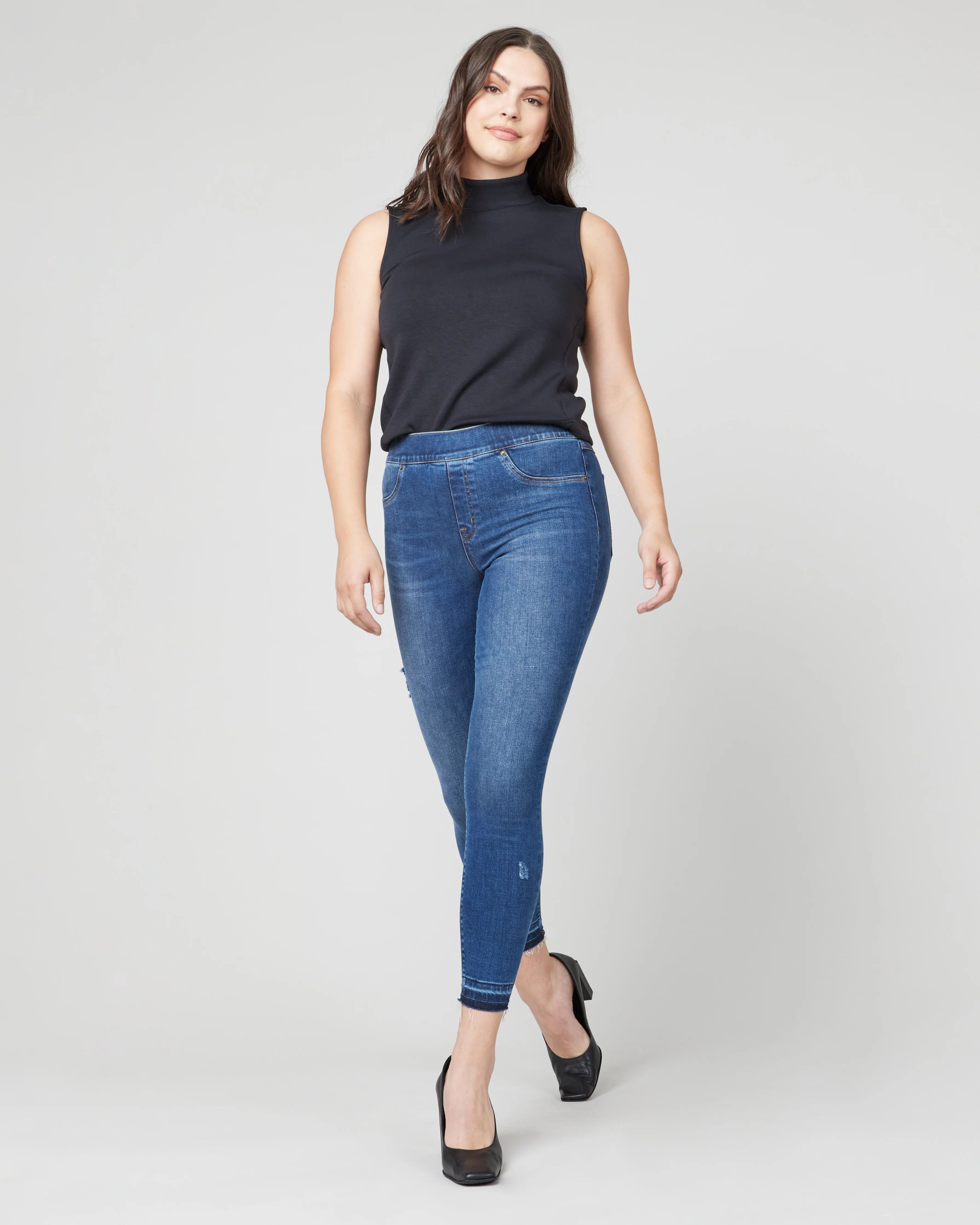 Distressed Ankle Skinny Jeans, Medium Wash | Spanx