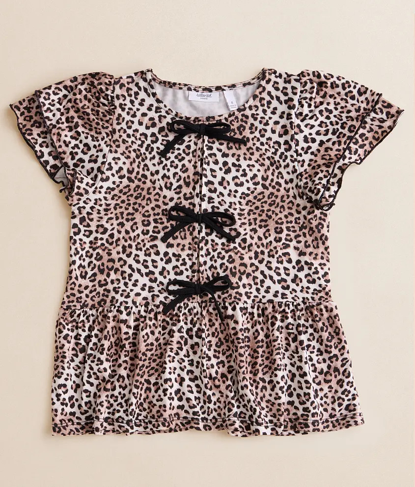 Girls - Cheetah Front Faux Tie Top | Buckle