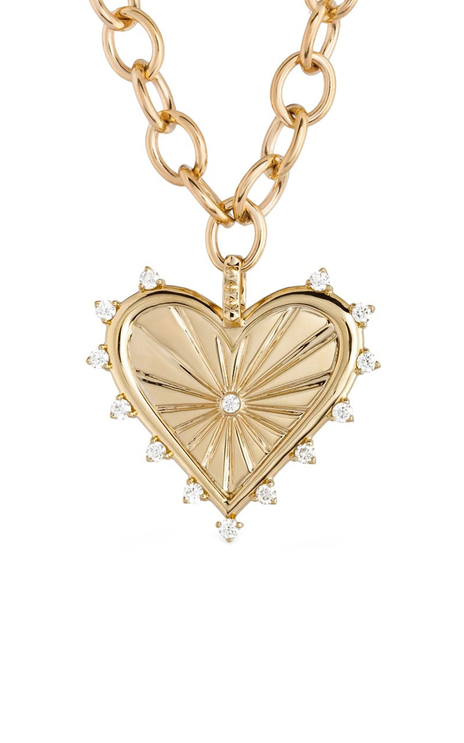 Spiked Heart 14K Yellow Gold Diamond Coin Necklace | Moda Operandi (Global)