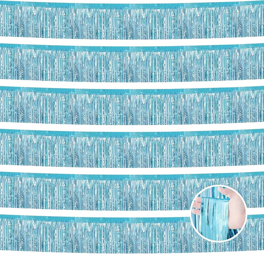 6 Pack 10 Feet Light Blue Foil Fringe Garland Metallic Foil Tinsel Streamers, Wall Hanging Fringe... | Amazon (US)