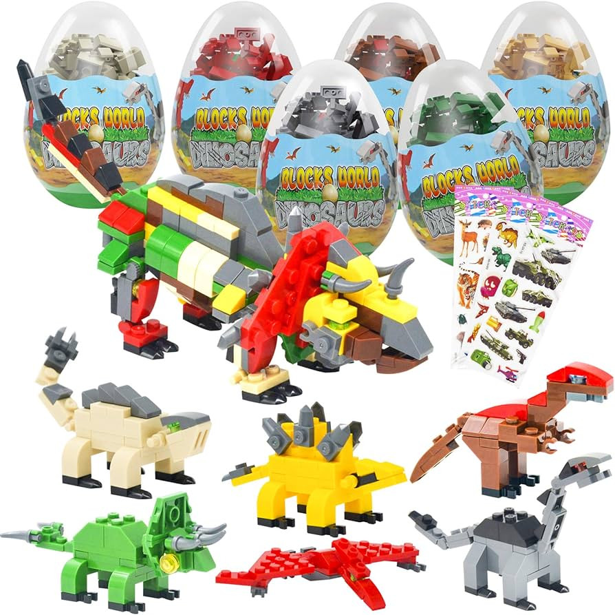 12PCS Pre Filled Easter Eggs Dinosaurs Party Favors Party Supplies Building Blocks Mini Animal Ed... | Amazon (US)