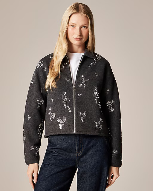 Embellished bomber jacket in heritage fleece | J. Crew US
