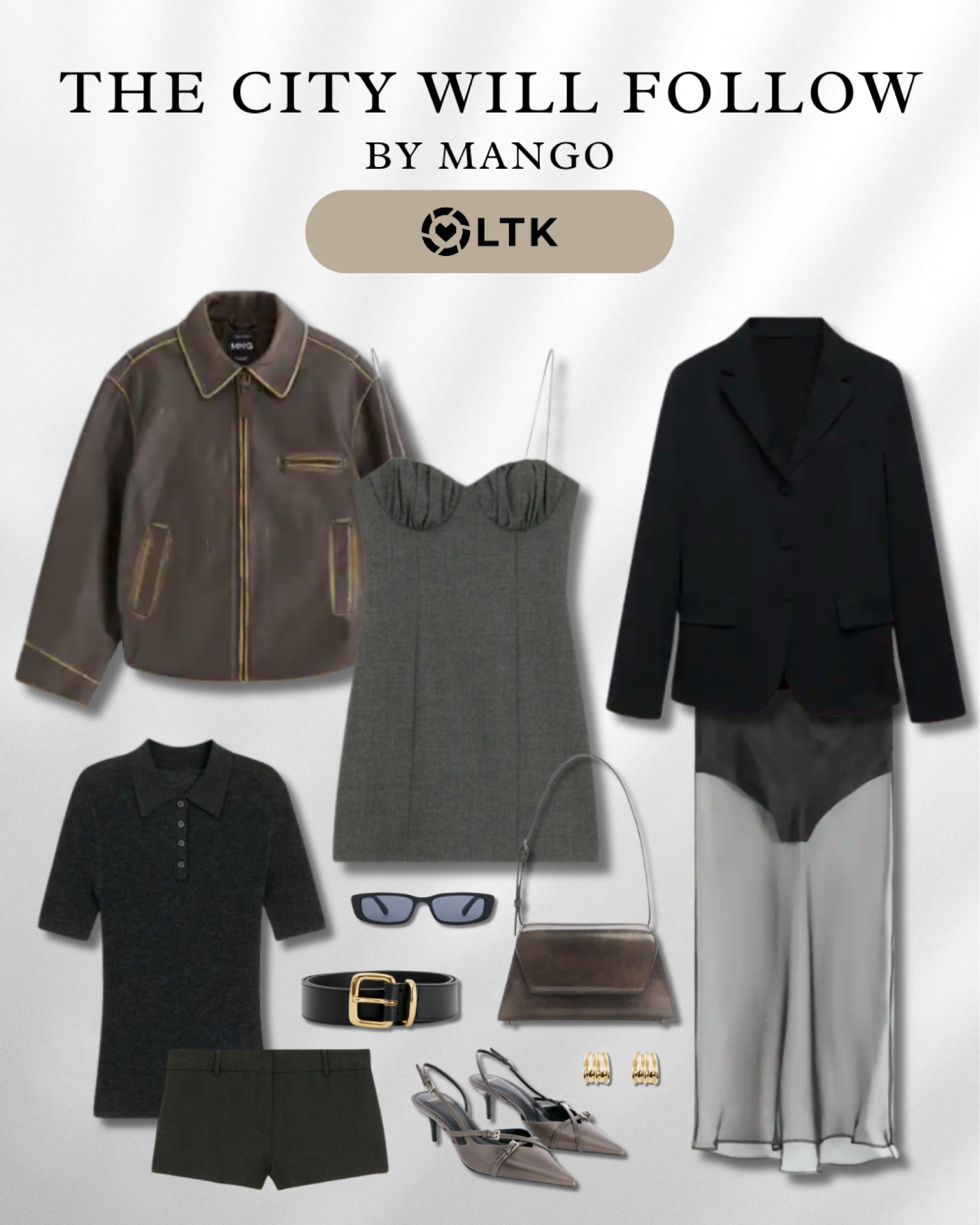 The city will follow collection from Mango 🩶

outfit inspiration, autumn style, wool skirt,  transparent midi skirt, leather belt with contrasting, dress with heart shaped neckline, shirt with tie, triple breasted blazer, triple earring, biker coat, leather slingbacks, miu miu dupes, Netherlands.

#LTKSeasonal #LTKeurope #LTKstyletip