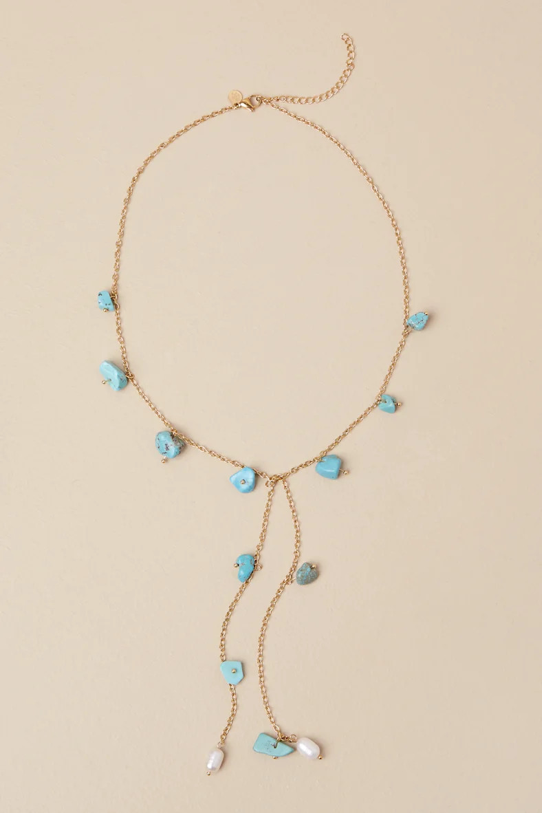 Western Charisma Gold Pearl and Turquoise Lariat Necklace | Lulus