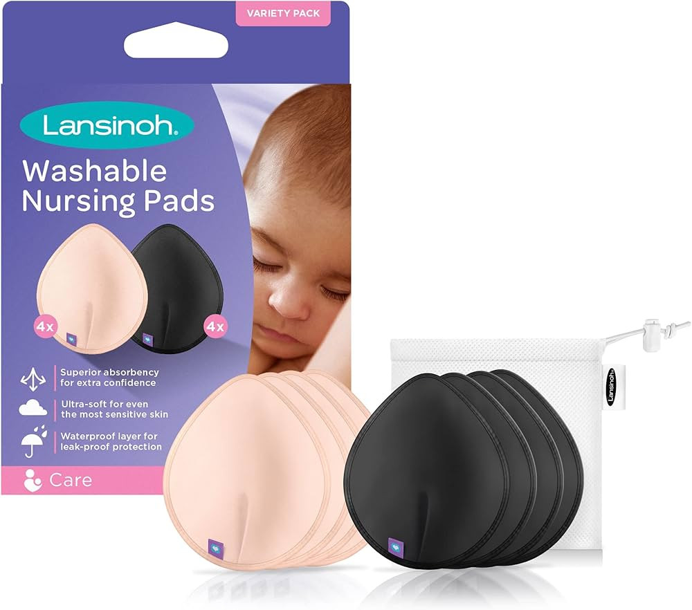 Lansinoh Reusable Nursing Pads for Breastfeeding Mothers, 8 Washable Pads, Pink and Black, Includ... | Amazon (US)