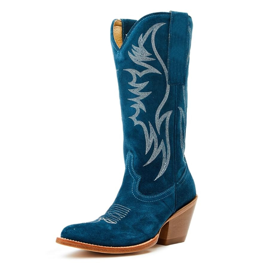 YDN Women Cowboy Boots Comfortable Pull On Western Booties Pointed Toe Chunky Block Heel Cowgirl ... | Amazon (US)