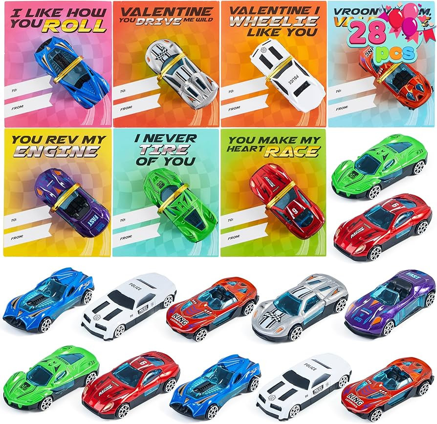 JOYIN 28 Valentines Day Gifts Cards with Die-Cast Racing Cars Vehicle for Kids Valentine’s Scho... | Amazon (US)