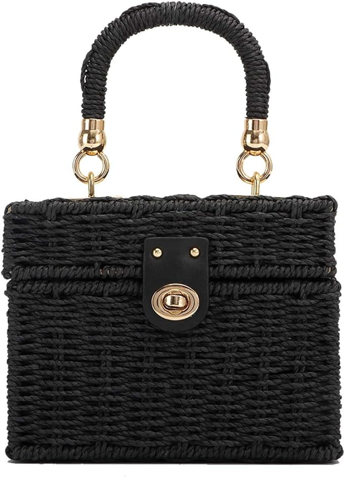 Women Handwoven Straw Bag Rattan Handbag Beach Straw Tote Bag Square Boho Crossbody Bag | Amazon (US)