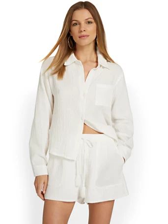 Cotton Gauze Button-Front Shirt - Gilli - New York & Company | New York & Company