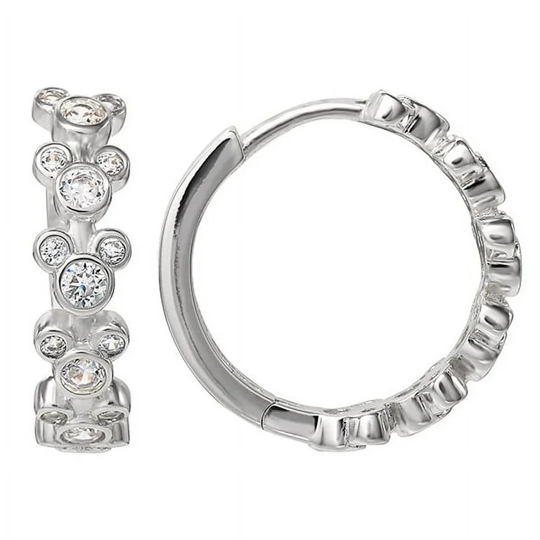 Disney Mickey Mouse Silver Plated Cubic Zirconia Endless Hoop Earrings | Walmart (US)