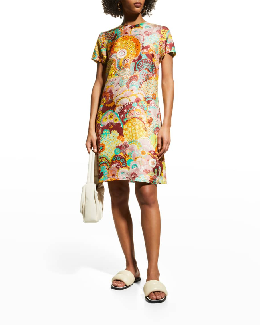 La DoubleJ Floral-Print Silk Mini Swing Dress | Neiman Marcus