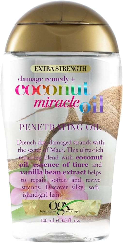 OGX Extra Strength Damage Remedy + Coconut Miracle Oil Penetrating Hair Oil Treatment, Hydrating ... | Amazon (US)