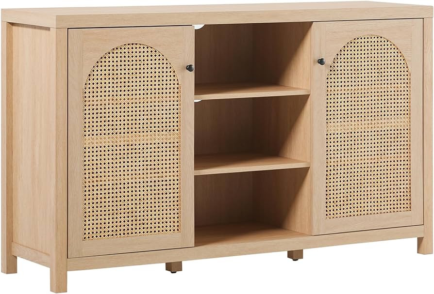 Walker Edison Boho Arched Rattan 2-Door Sideboard, 58 Inch, Coastal Oak | Amazon (US)