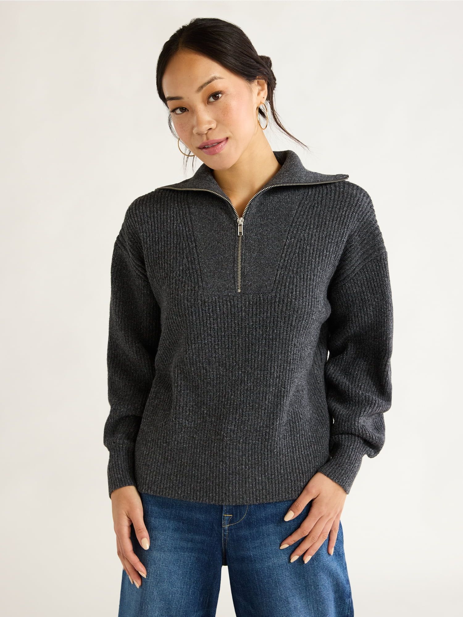 Free Assembly Women’s Half Zip Sweater with Long Sleeves, Midweight, Sizes XS-XXL | Walmart (US)