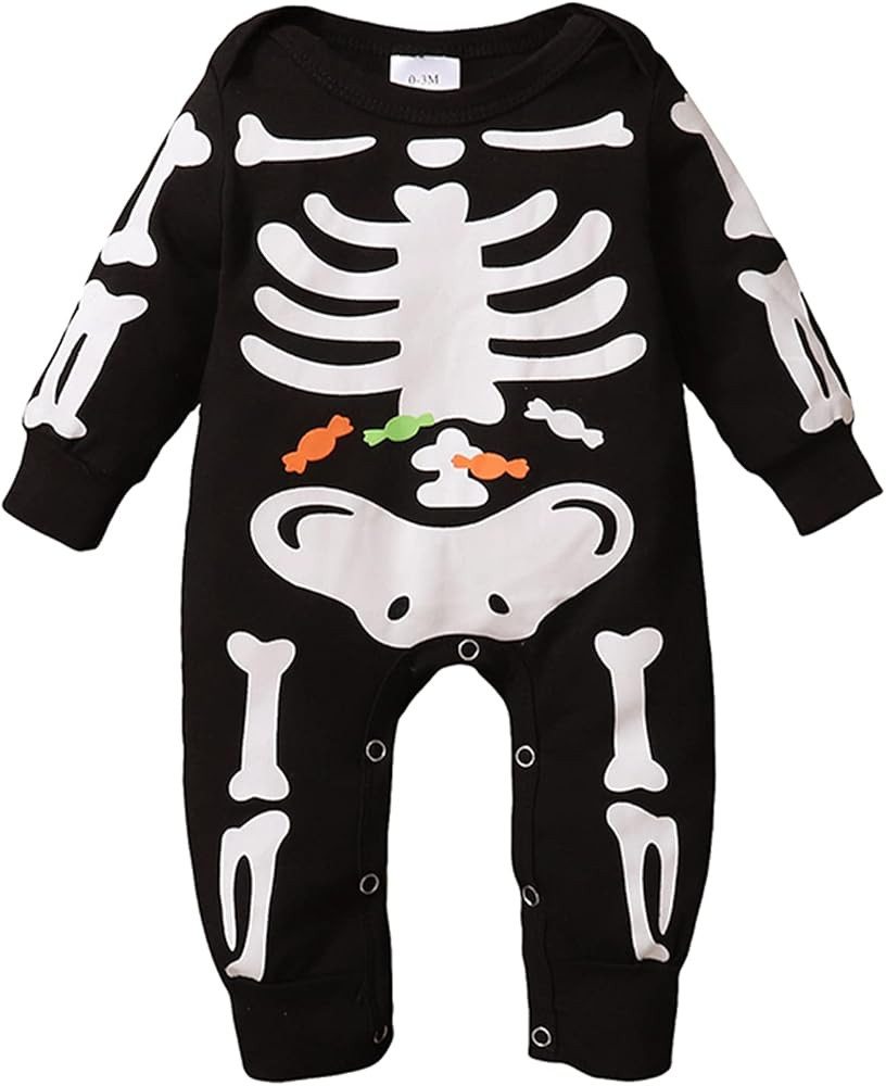 Newborn Halloween Romper Baby Girl Boy Skeleton Jumpsuit Long Sleeve O-Neck Halloween One-Piece Outfit | Amazon (US)