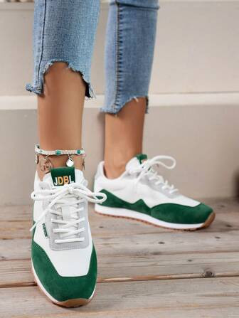 Women Two Tone Lace-up Front Running Shoes, Sporty Outdoor Sports Shoes | SHEIN