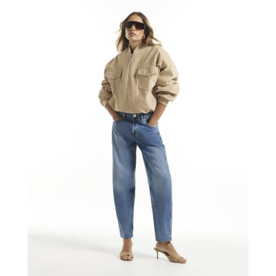 Blue Pressed Seam Barrel Leg Jeans | River Island UK & IE