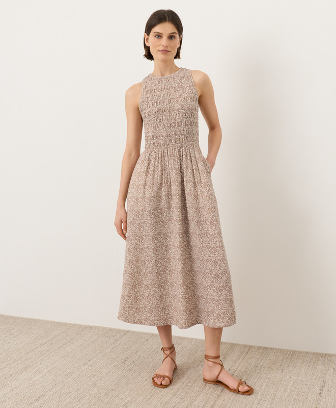 Women\u2019s Coastal Double Gauze Smocked Dress made with Organic Cotton | Pact | Pact Apparel