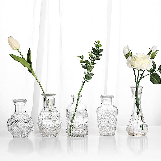Set of 5 Single Bud Vase Small Glass Vase for Centerpiece Vintage Style,Thick Vase for Events,Hom... | Amazon (US)