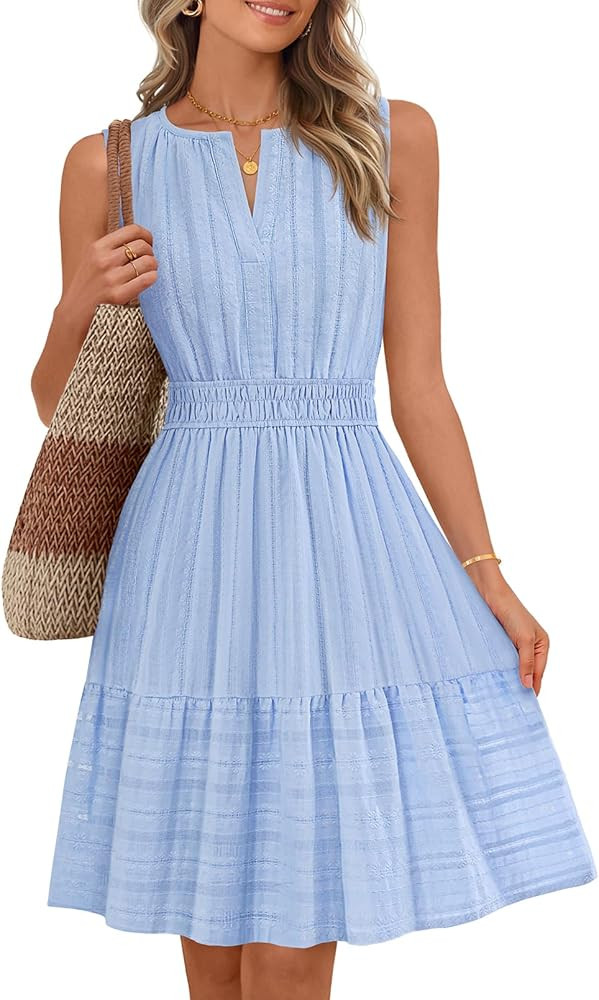 MEROKEETY Women's 2026 Summer Casual Mini Sundress Beach Vacation Sleeveless V Neck Flowy A Line ... | Amazon (US)