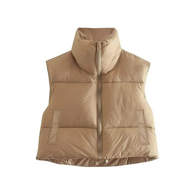 Sunisery Women's Winter Warm Crop Vest Zipper Up Lightweight Sleeveless Waistcoat High Neck Puffe... | Walmart (US)