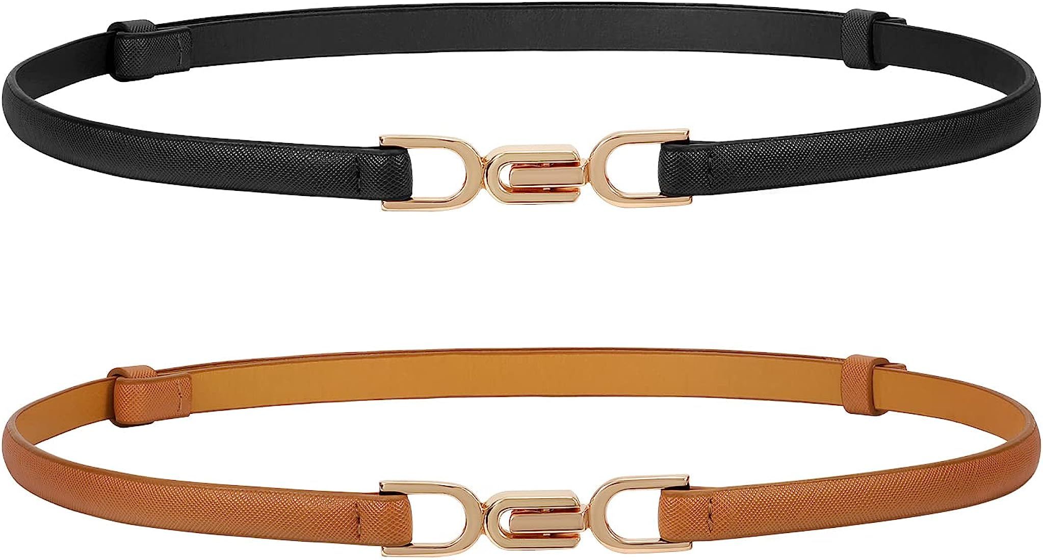 JASGOOD 2 Pack Women Skinny Leather Belt Adjustable Thin Waist Belt Fashion Buckle Belt for Dress | Amazon (UK)