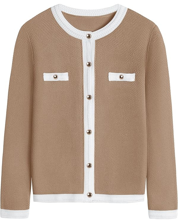 ZESICA Women's Cardigan Sweaters Button Down Long Sleeve Crew Neck Knit Tops 2024 Fall Trendy Out... | Amazon (US)