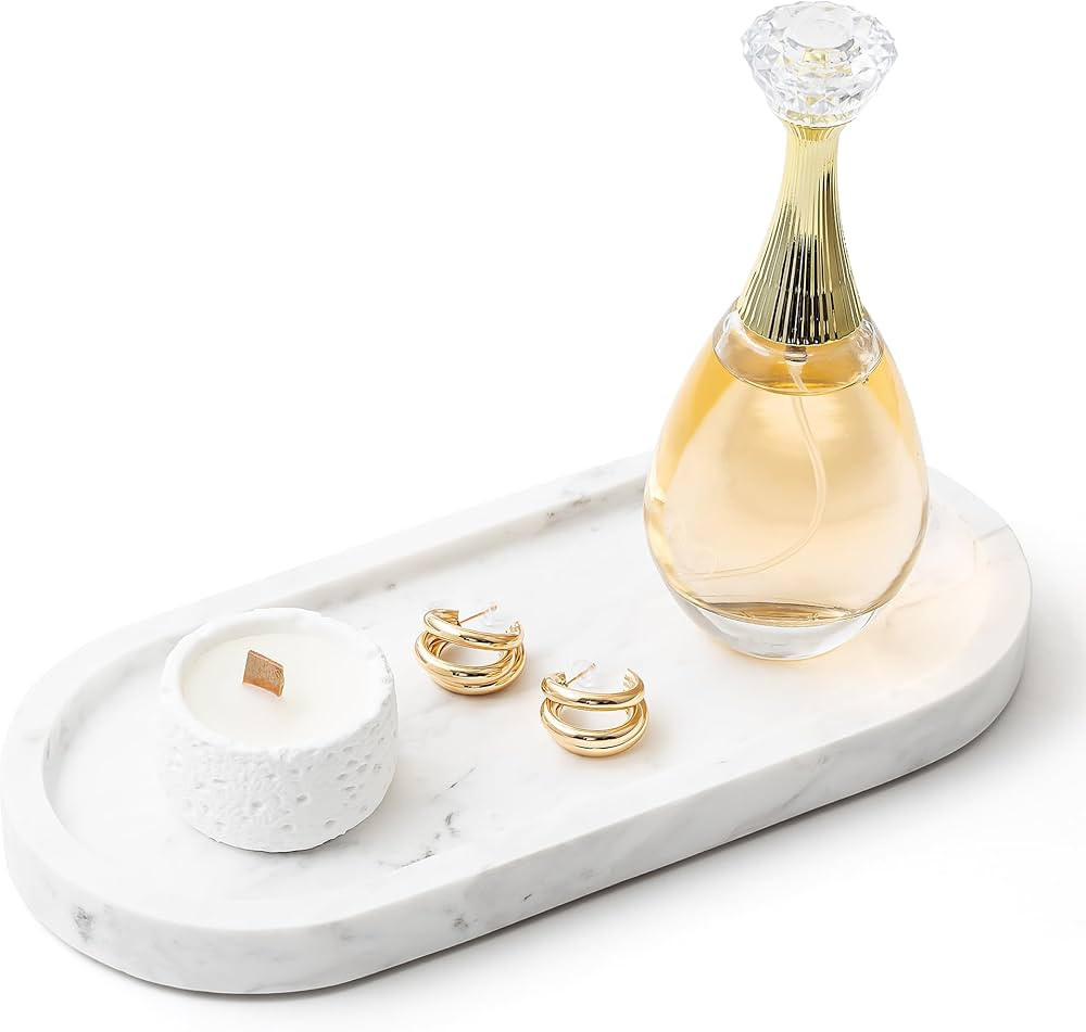 WORHE Natural Marble Vanity Tray Italy Oval Stone Trays for Candles Perfume, Decorative Jewelry D... | Amazon (US)
