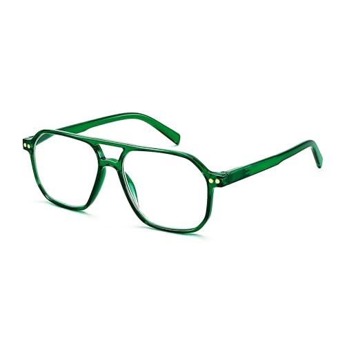 FEISEDY Retro Aviator Reading Glasses Square Readers with Spring Hinge Blue Light Reading Glass for Women Men B0068 Green 3.0x | Amazon (US)