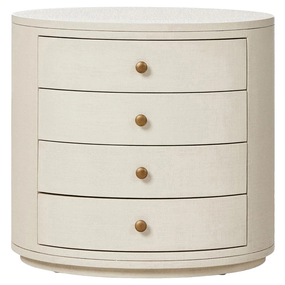 Beatrice Modern Classic Cream Painted Linen Oval Nightstand | Kathy Kuo Home