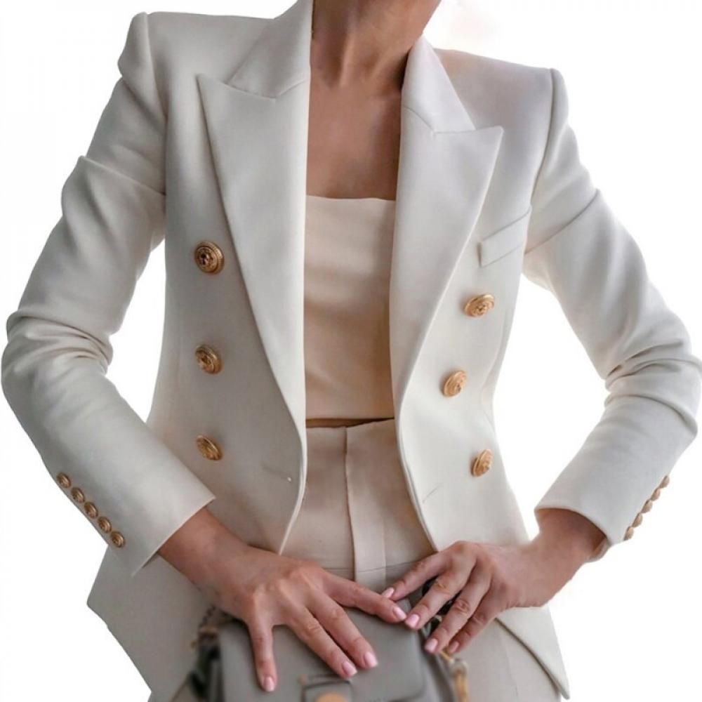 Feiona-Women Work Office Blazer Jacket Double-breasted Cardigan Slim Small Suit Jacket | Walmart (US)