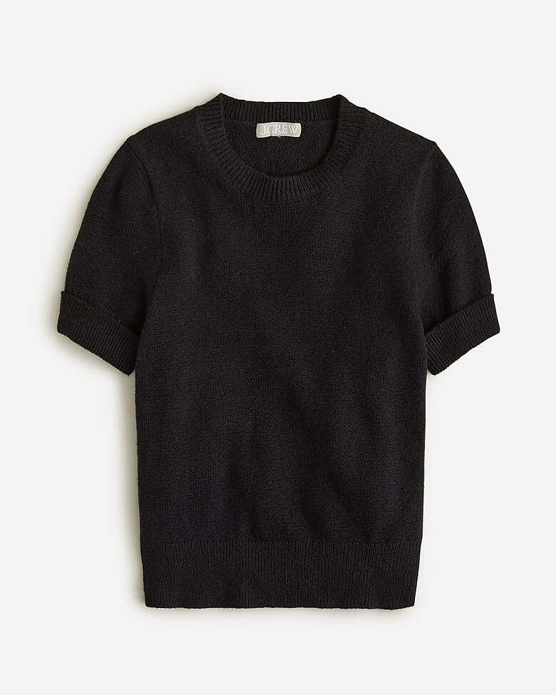 Cuff-sleeve cropped crewneck sweater in textured bouclé | J. Crew US