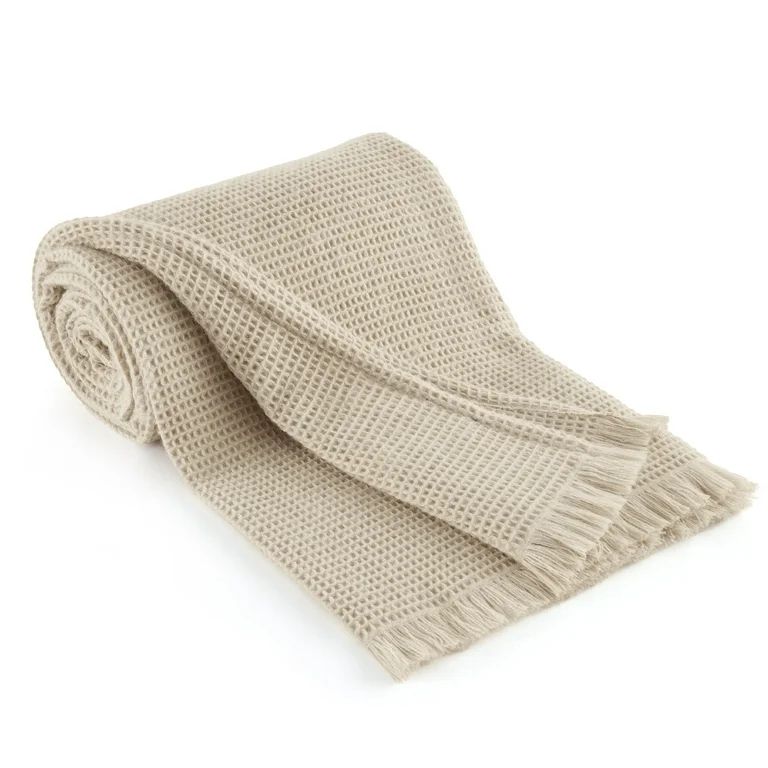 Cozy Comfort Oatmeal Throw Blankets for Couch, Decorative Waffle Woven Throws Blanket with Tassel... | Walmart (US)