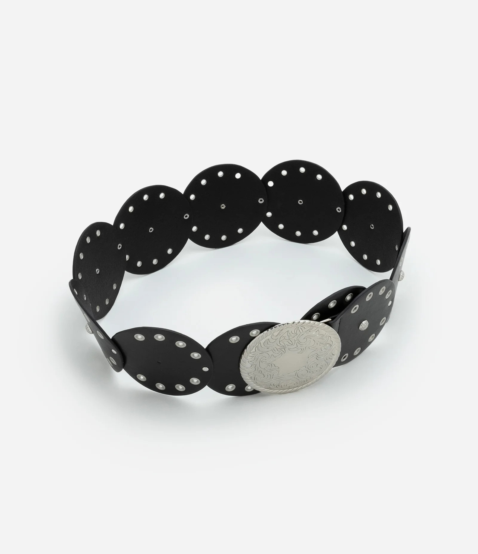 Cinto Largo de Discos e Tachas com Fivela de Níquel Escovado Preto - Lojas Renner | Renner (BR)