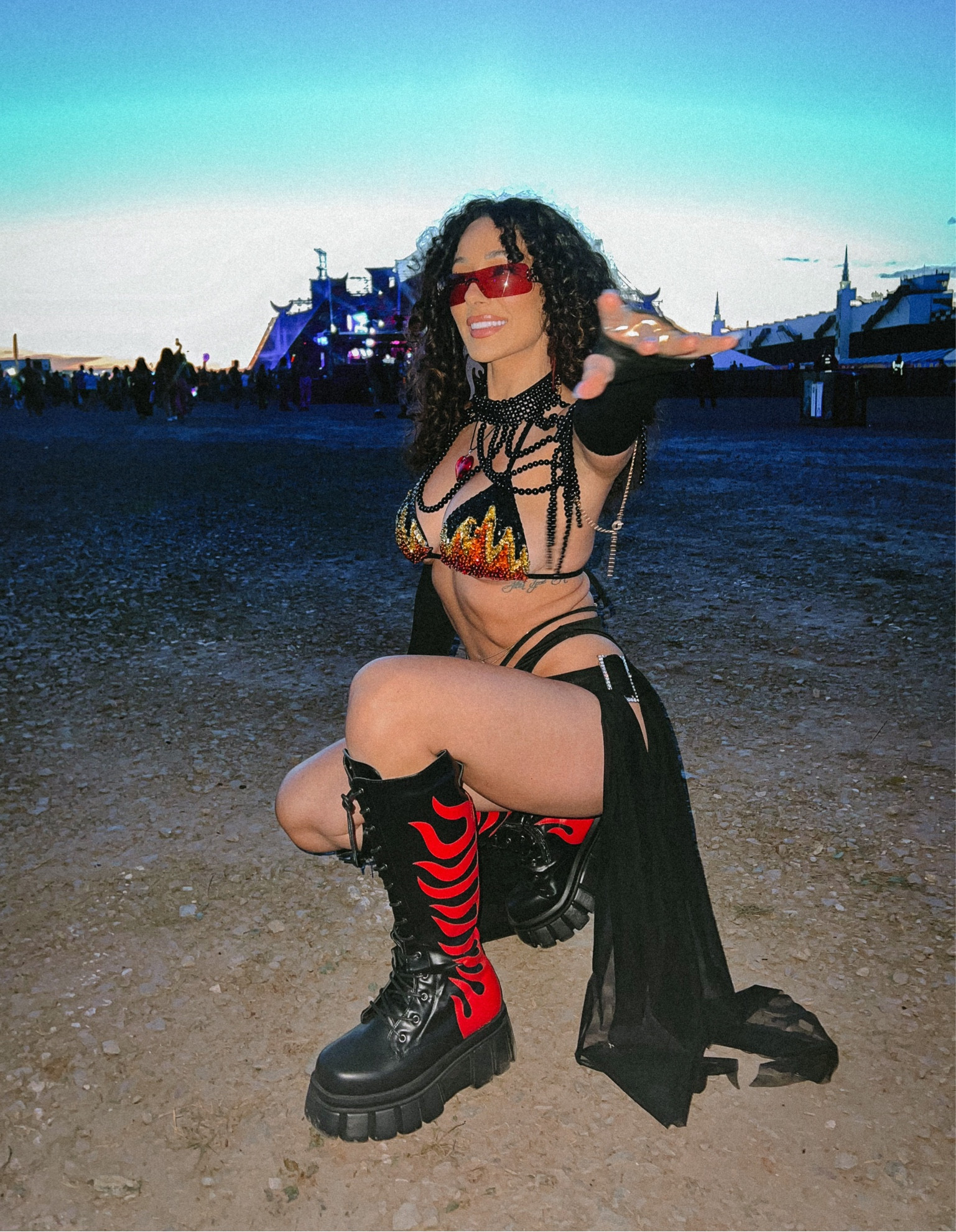 Music festival flame outfit rave black outfit black platform boots nasty gal concert look grunge 

#LTKU #LTKstyletip #LTKSeasonal