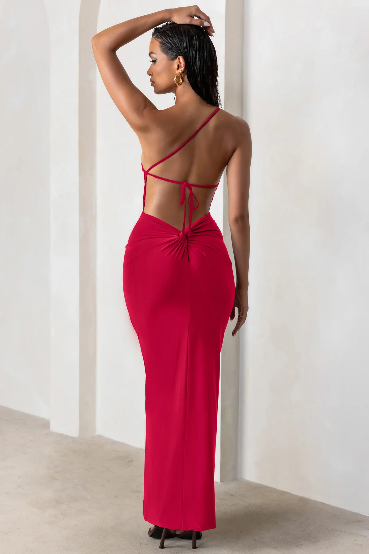 Dressing Up | Red One Shoulder Maxi Dress With Open Back Detail | Club L London