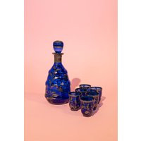 Vintage Czech Cobalt Glass Decanter Set Silver Floral Painted Barware | Us Tariff-Free | Etsy (US)