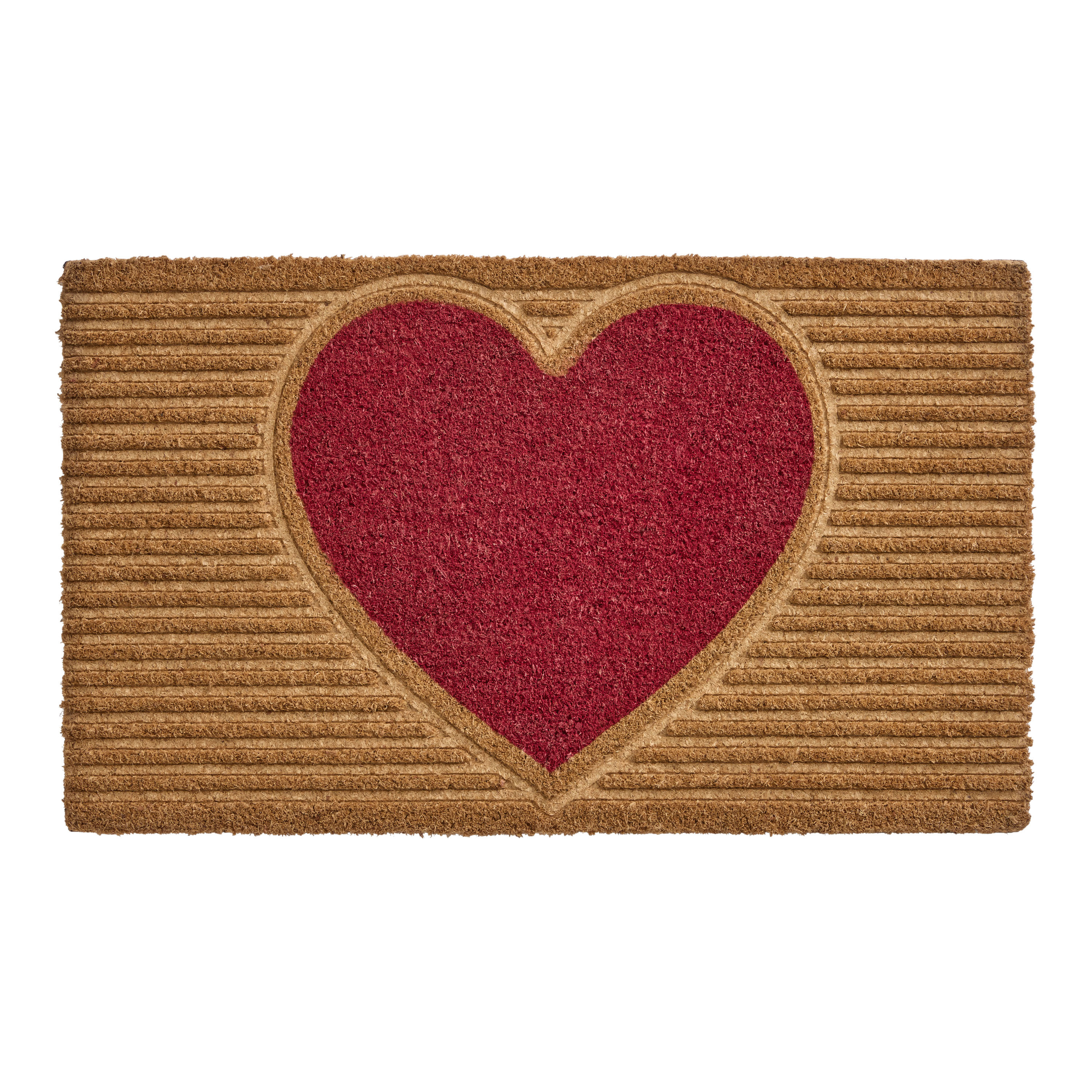 Natural Embossed Heart Coir Doormat | World Market