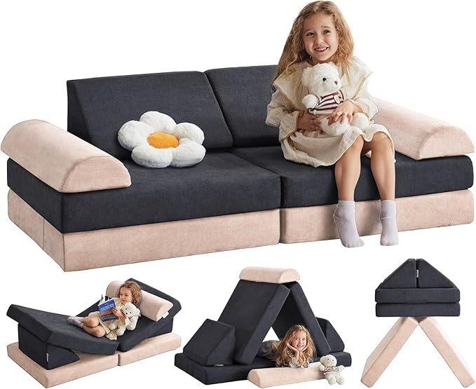 2024 Kids Couch Play Couch Large, Miss Fabric Modular Foam Couch Floor Sofa Soft Play Equipment f... | Amazon (US)