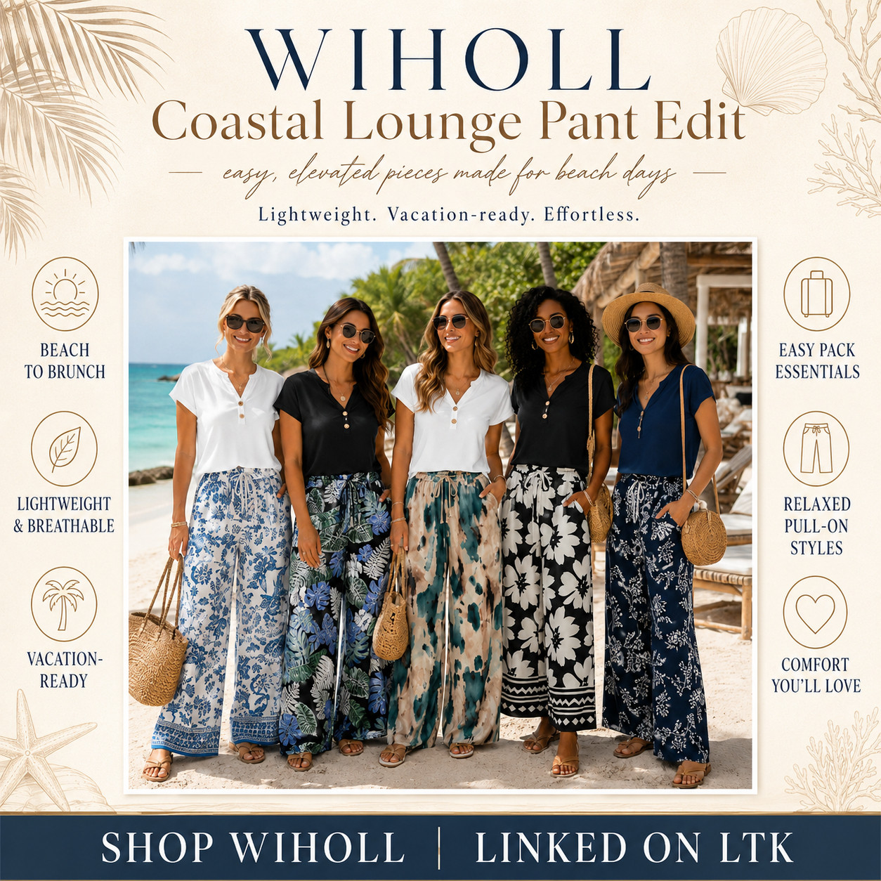 WIHOLL Summer Chic | Mix & Match Beach Loungewear | Wide Leg Pants & Henley Shirts

Coastal lounge pants and easy henley tops that make summer outfits feel relaxed, breathable, and instantly vacation-ready 🌊

These WIHOLL pieces are such good Amazon fashion finds if you want comfy warm-weather outfits that still look styled enough for beach days, resort mornings, brunch, travel days, and everyday summer plans.

The relaxed pull-on pants, wide leg fit, drawstring waist, breezy prints, and easy henley-style tops are what make this edit stand out — they give that effortless coastal outfit look without needing to build a full outfit from scratch.

What I love about these is that they feel comfortable without looking lazy!!

They have that “packed this for vacation and wore it constantly” energy because the pants are lightweight, flowy, and easy to move in, while the simple tops make the whole look feel more polished than just loungewear.

These are perfect for beach-to-brunch outfits, cruise outfits, vacation dinners, resort days, coffee runs, travel days, poolside lunches, casual errands, and summer weekends when you want to look cute without wearing anything tight or fussy.

The prints make this edit so easy to style — blue florals, tropical patterns, black-and-white prints, navy tones, and coastal colors that instantly make a simple top feel more intentional.

Pair them with flat sandals, raffia bags, sunglasses, straw hats, beach totes, simple gold jewelry, or a lightweight button-down for an easy summer outfit that feels relaxed but still elevated.

I did the digging for you — if you’ve been wanting cute Amazon lounge pants, WIHOLL vacation outfits, wide leg beach pants, pull-on resort pants, coastal summer outfits, beach-to-brunch outfits, or comfy summer pants that still look styled, these are the pieces I’d check first before prints and sizes start moving!!

📌 SAVE this for summer vacations, beach dinners, and easy Amazon outfit ideas.

↓ Everything is linked!

#LTKActive #LTKSaleAlert #LTKTravel