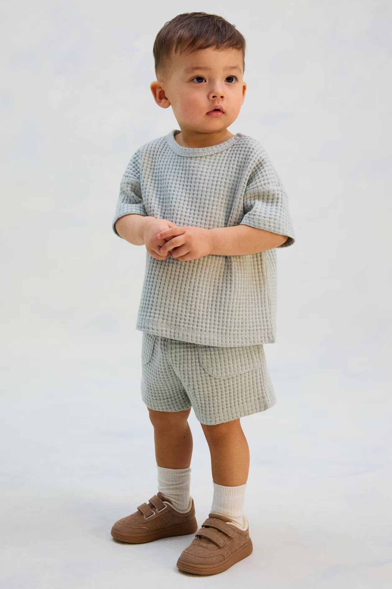 2-Piece Waffled Cotton Set - Light dusty green - Kids | H&M US | H&M (US + CA)