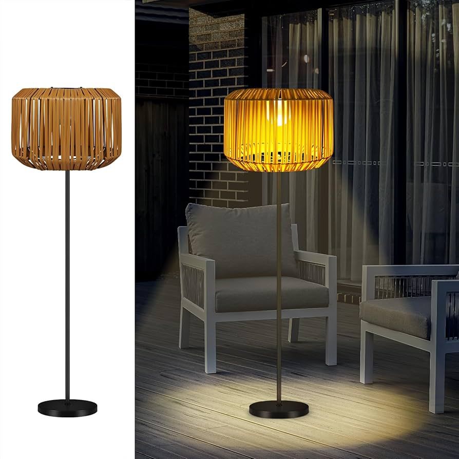 shumi Solar Outdoor Lights Floor Lamp - Cordless Floor Lamp - Solar Rattan Lamp for Patio, Porch,... | Amazon (US)