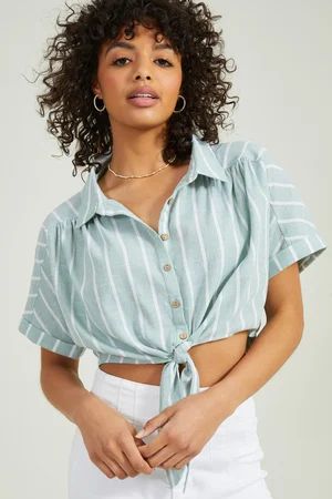 Erica Tie Front Top in Sage Green | Altar'd State | Altar'd State