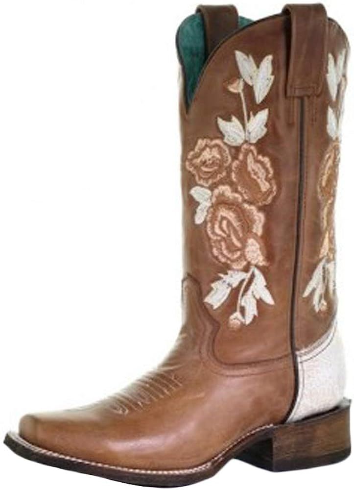 Corral A3805 Honey Bone Floral Embroidered Square Toe Boots | Amazon (US)